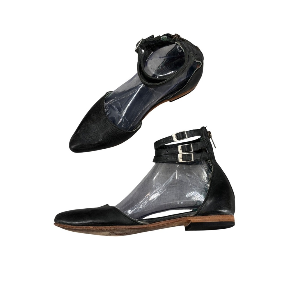 Freebird by Steven Eden Flats Distressed Black Leather Strappy Buckles Size 9